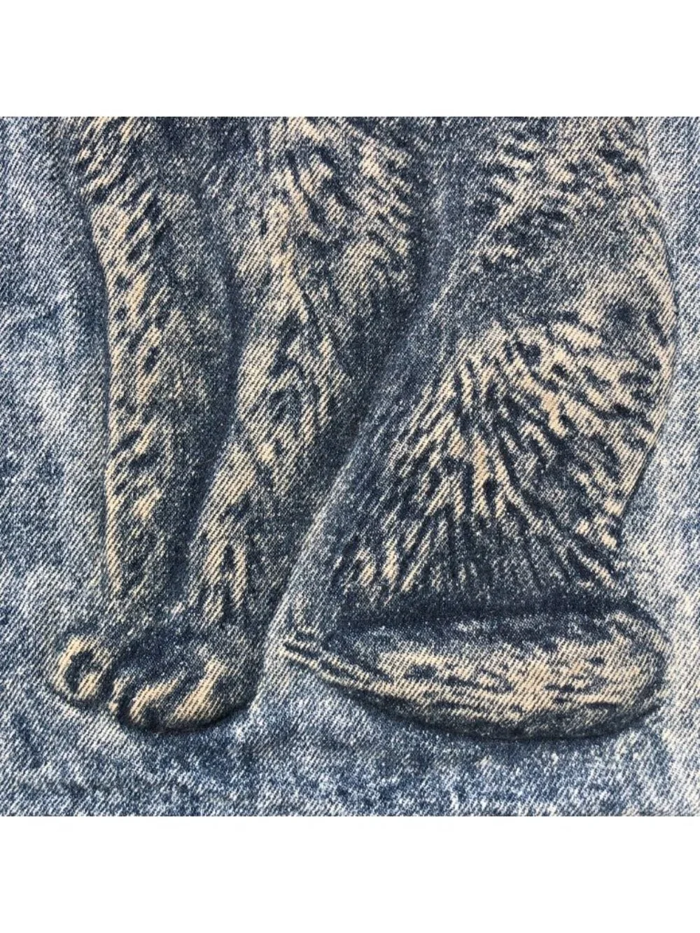 Vintage 90s TYCA 3D Embossed Denim Jacket Cut Panel Piece Cat Art DIY Craft USA